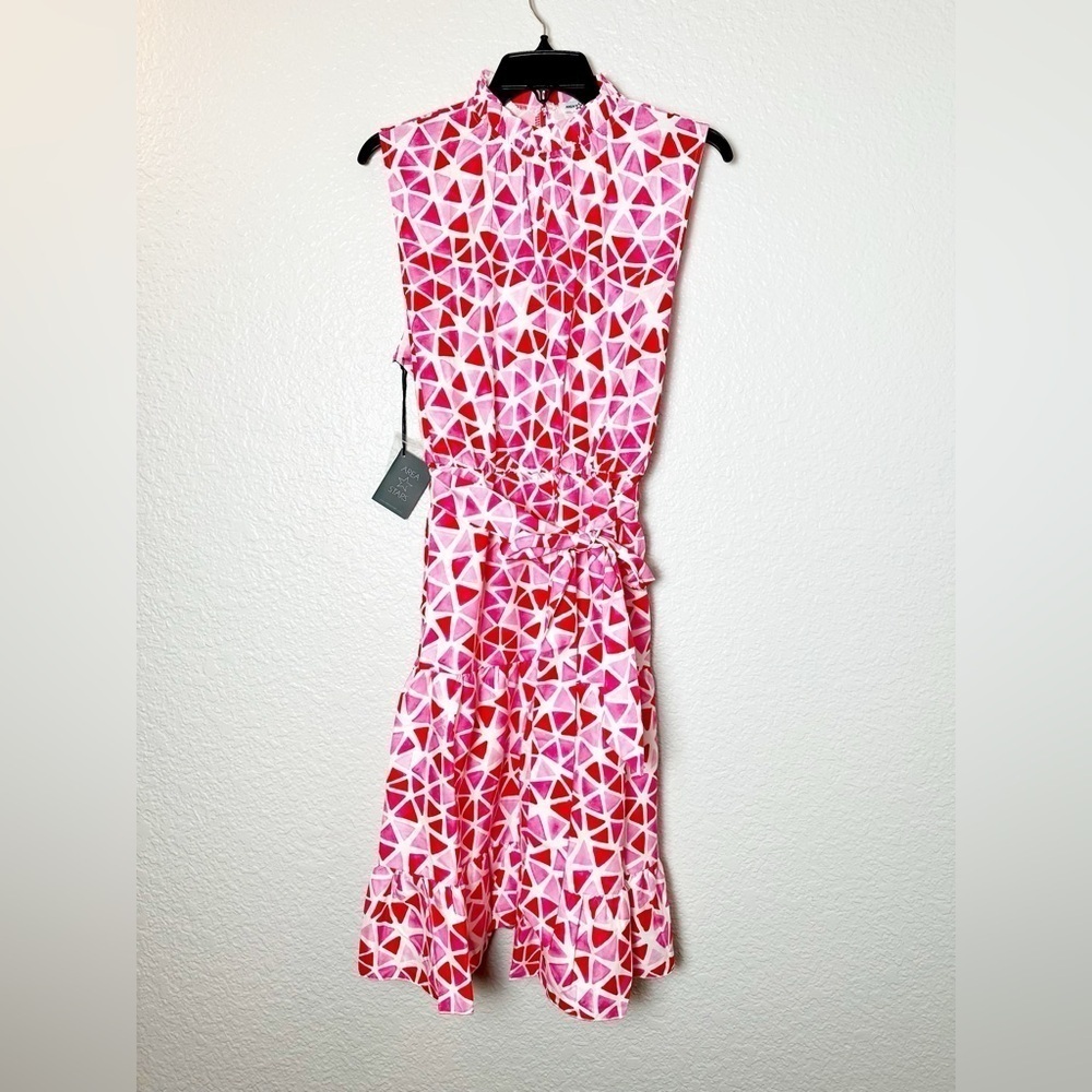 NWT Area Stars Geometric Pink and Red Sleeveless Dress